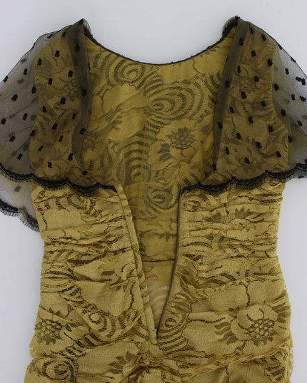 Dolce & Gabbana Yellow Black Floral Lace Ricamo Gown Dress