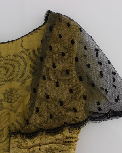 Dolce & Gabbana Yellow Black Floral Lace Ricamo Gown Dress