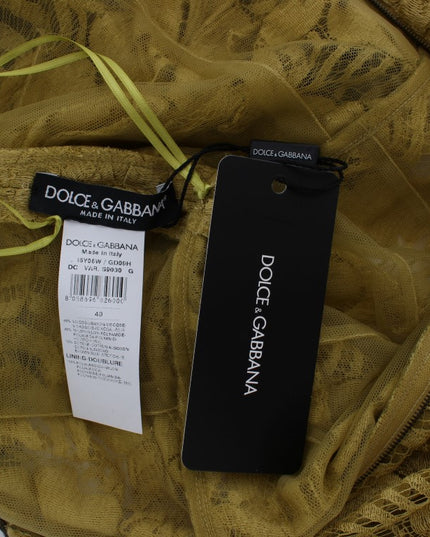 Dolce & Gabbana Yellow Black Floral Lace Ricamo Gown Dress