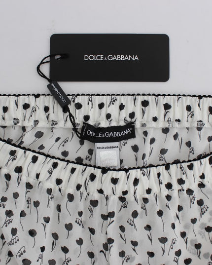 Dolce & Gabbana White Black Floral Lace Silk Sleepwear Shorts