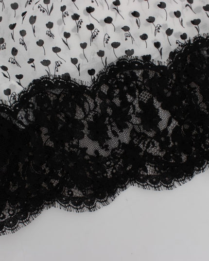 Dolce & Gabbana White Black Floral Lace Silk Sleepwear Shorts