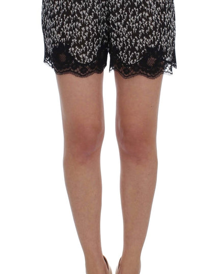 Dolce & Gabbana Black White Floral Lace Silk Sleepwear Shorts