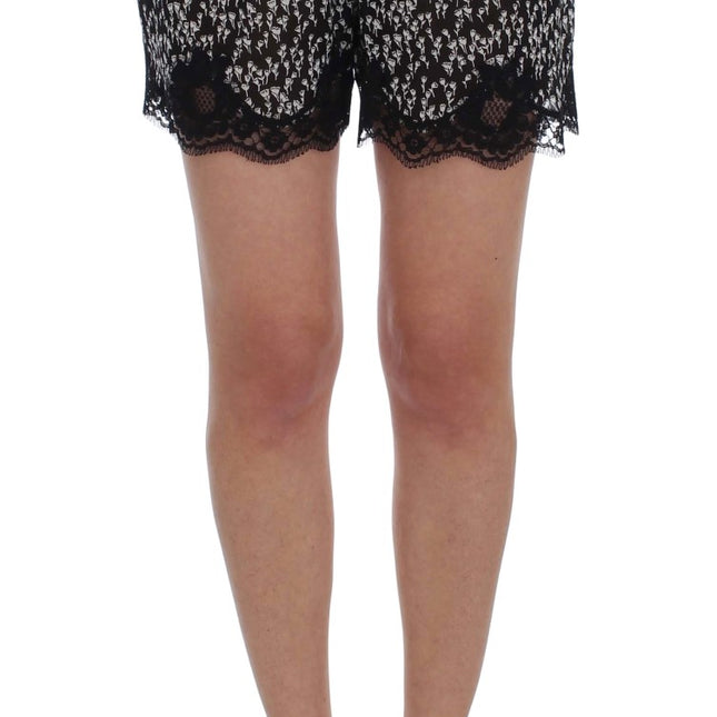 Dolce & Gabbana Black White Floral Lace Silk Sleepwear Shorts