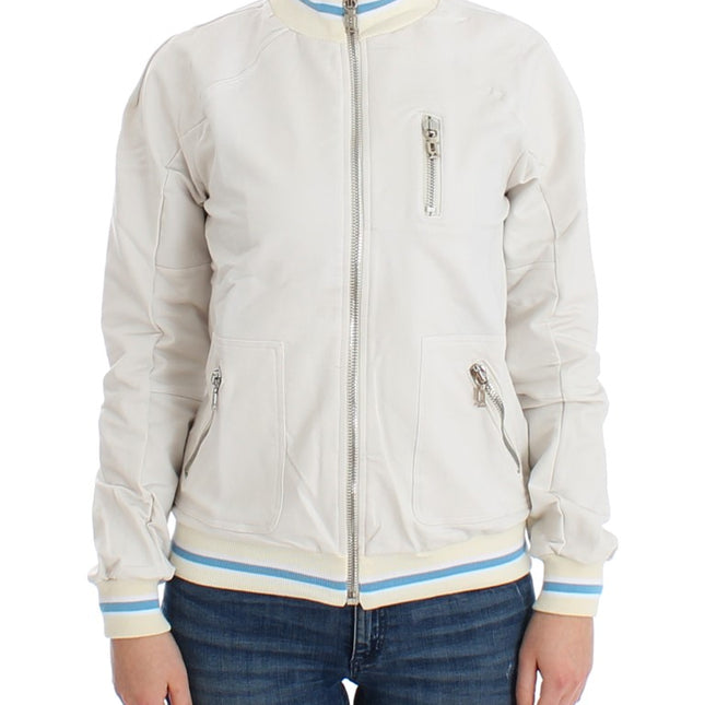 John Galliano White Mock Zip Cardigan Sweatshirt Sweater