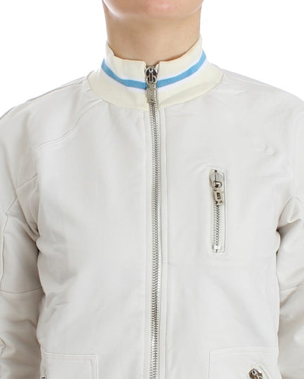John Galliano White Mock Zip Cardigan Sweatshirt Sweater
