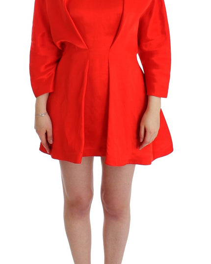 Fyodor Golan Red Mini Linen 3/4 Sleeve Sheath Dress