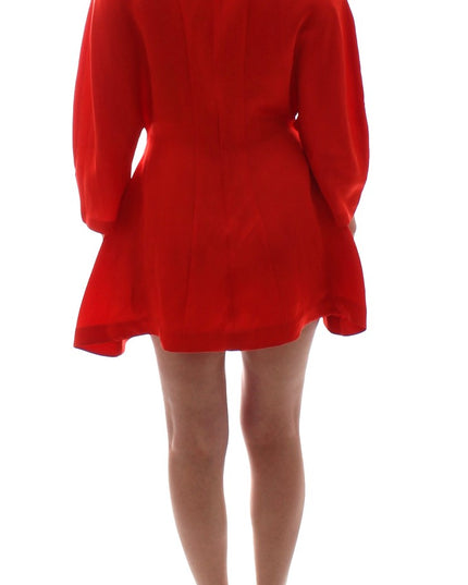 Fyodor Golan Red Mini Linen 3/4 Sleeve Sheath Dress