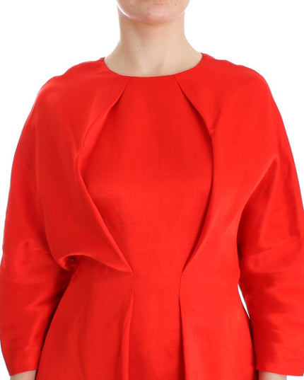 Fyodor Golan Red Mini Linen 3/4 Sleeve Sheath Dress