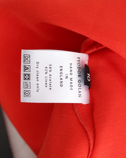 Fyodor Golan Red Mini Linen 3/4 Sleeve Sheath Dress