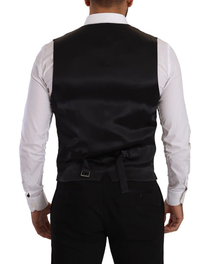 Dolce & Gabbana Black Striped Wool Silk Waistcoat Vest