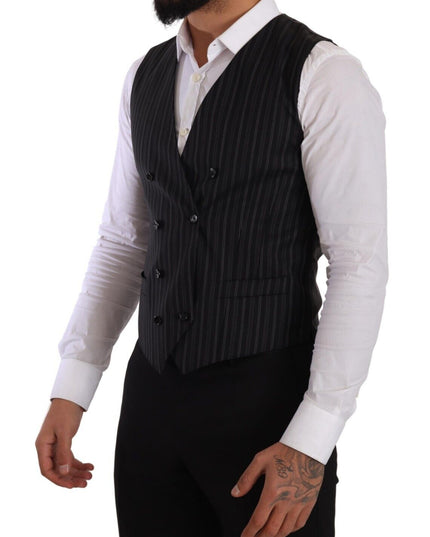 Dolce & Gabbana Gray Striped Double Breasted Waistcoat Vest
