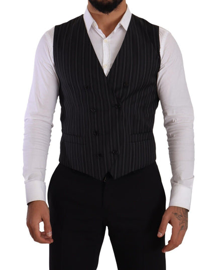 Dolce & Gabbana Gray Striped Double Breasted Waistcoat Vest