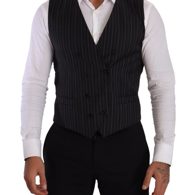 Dolce & Gabbana Gray Striped Double Breasted Waistcoat Vest