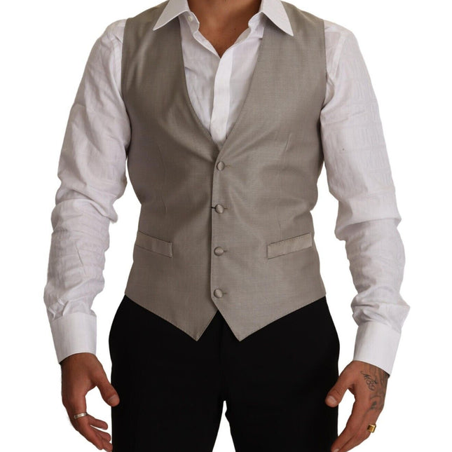 Dolce & Gabbana Beige Wool Single Breasted Waistcoat Vest