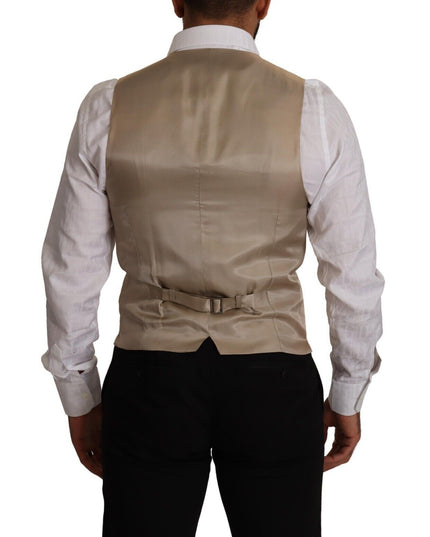 Dolce & Gabbana Beige Cotton Silk Slim Fit Waistcoat Vest