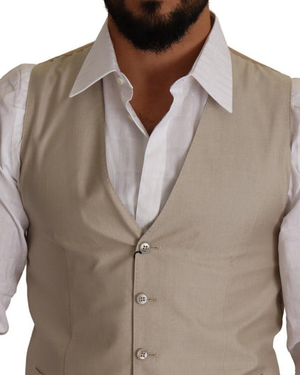 Dolce & Gabbana Beige Cotton Silk Slim Fit Waistcoat Vest