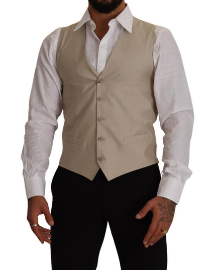 Dolce & Gabbana Beige Cotton Silk Slim Fit Waistcoat Vest