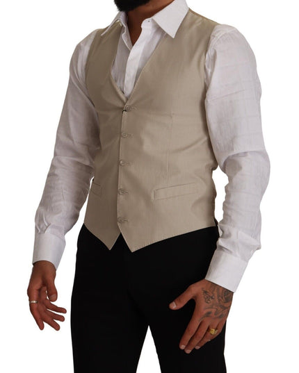 Dolce & Gabbana Beige Cotton Silk Slim Fit Waistcoat Vest