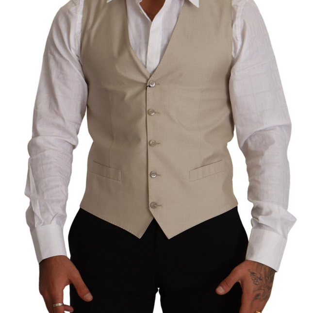 Dolce & Gabbana Beige Cotton Silk Slim Fit Waistcoat Vest