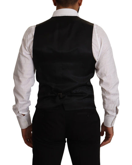 Dolce & Gabbana Blue Striped Wool Stretch Waistcoat Vest