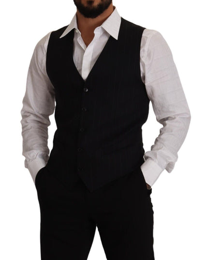 Dolce & Gabbana Blue Striped Wool Stretch Waistcoat Vest