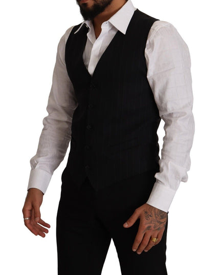Dolce & Gabbana Blue Striped Wool Stretch Waistcoat Vest