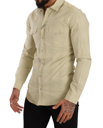 Dolce & Gabbana Yellow SICILIA Cotton Casual Slim Fit Shirt