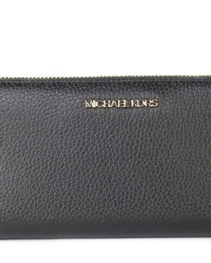 Michael Kors Jet Set Travel Large Black Pebble Leather Continental Wrist Wallet