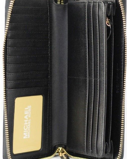 Michael Kors Jet Set Travel Large Black Pebble Leather Continental Wrist Wallet