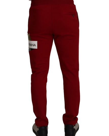 Dolce & Gabbana Red Cotton Logo Patch Sweatpants Jogging Pants