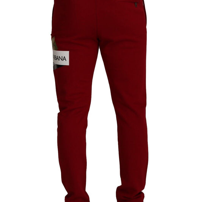 Dolce & Gabbana Red Cotton Logo Patch Sweatpants Jogging Pants