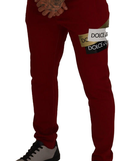 Dolce & Gabbana Red Cotton Logo Patch Sweatpants Jogging Pants