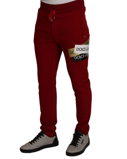 Dolce & Gabbana Red Cotton Logo Patch Sweatpants Jogging Pants