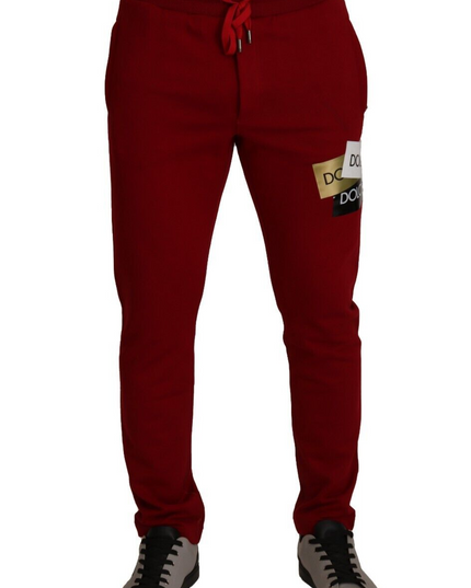 Dolce & Gabbana Red Cotton Logo Patch Sweatpants Jogging Pants