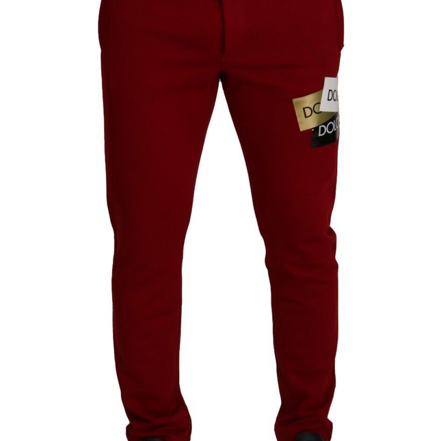 Dolce & Gabbana Red Cotton Logo Patch Sweatpants Jogging Pants