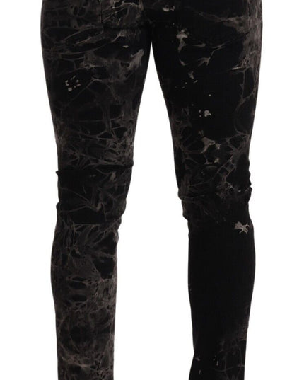 Dolce & Gabbana Black Patterned Skinny Slim Fit Jeans