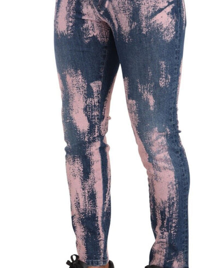 Dolce & Gabbana Blue Pink Tie Dye Cotton Skinny Denim Jeans