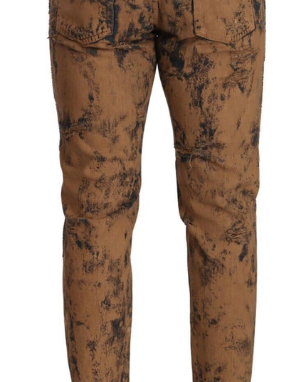 Dolce & Gabbana Brown Distressed Cotton Regular Denim Jeans