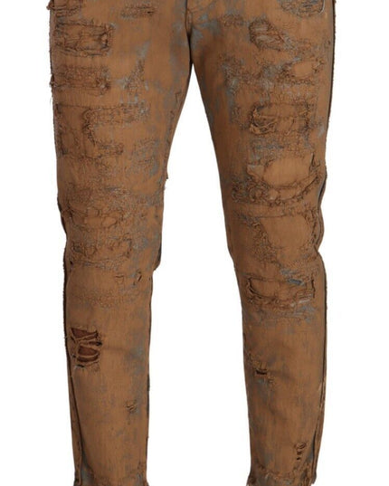 Dolce & Gabbana Brown Distressed Cotton Regular Denim Jeans