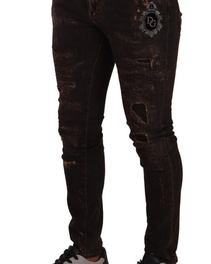 Dolce & Gabbana Brown Distressed Slim Fit Skinny Denim Jeans