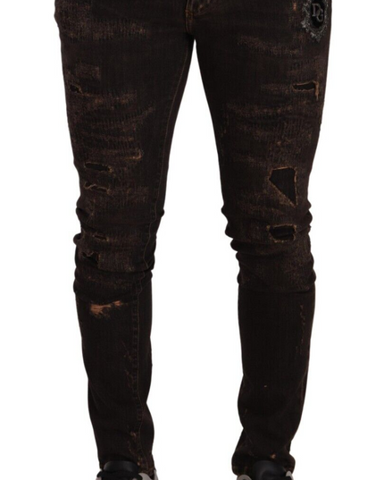 Dolce & Gabbana Brown Distressed Slim Fit Skinny Denim Jeans