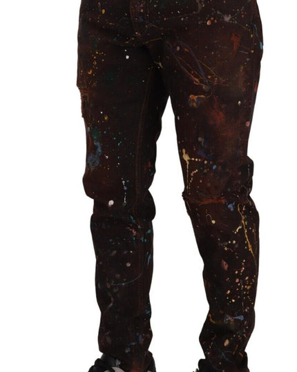 Dolce & Gabbana Brown Splash Color Cotton Regular Denim Jeans