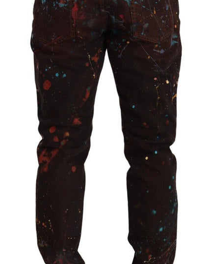 Dolce & Gabbana Brown Splash Color Cotton Regular Denim Jeans