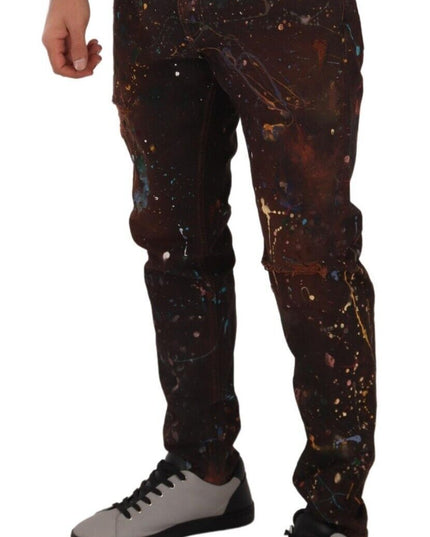 Dolce & Gabbana Brown Splash Color Cotton Regular Denim Jeans
