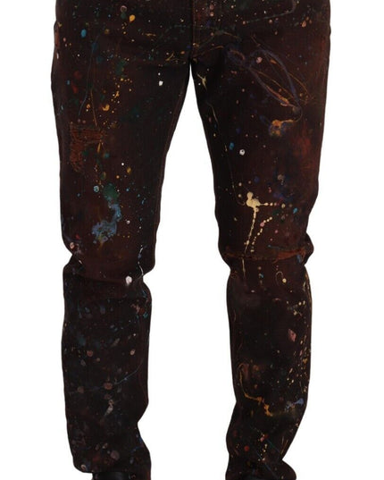 Dolce & Gabbana Brown Splash Color Cotton Regular Denim Jeans