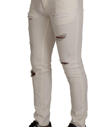 Dolce & Gabbana White Tattered Skinny Cotton Men Denim Jeans