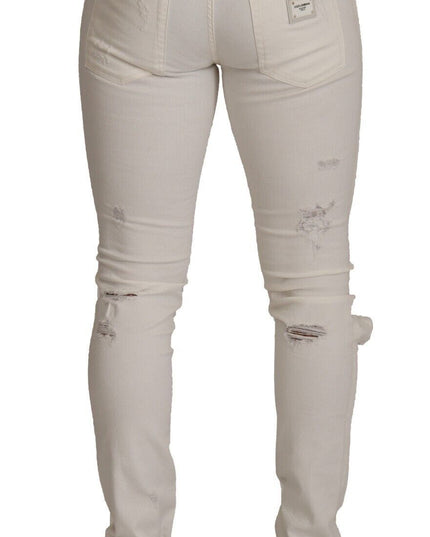 Dolce & Gabbana White Tattered Skinny Cotton Men Denim Jeans