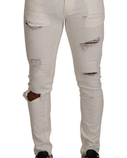 Dolce & Gabbana White Tattered Skinny Cotton Men Denim Jeans