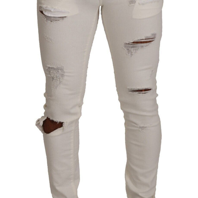 Dolce & Gabbana White Tattered Skinny Cotton Men Denim Jeans