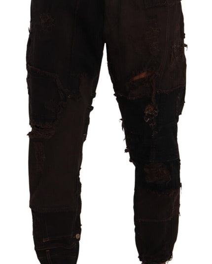 Dolce & Gabbana Brown Cotton Distressed Regular Denim Jeans